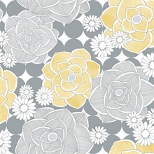 Floral Retro Floral Yellow & Grey Peel and Stick Wallpaper