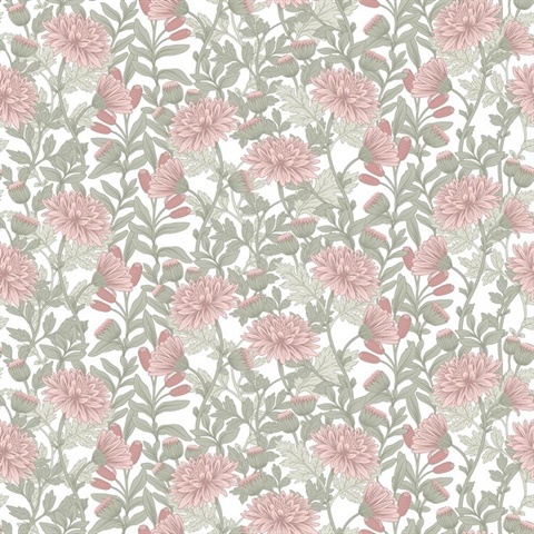 Floral Sonata Pink and Green Wallpaper