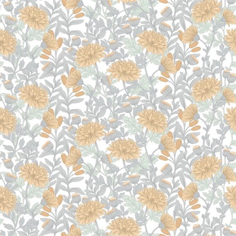 Floral Sonata Yellow and Grey Wallpaper