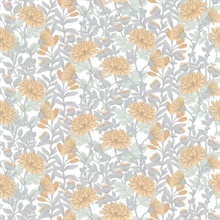 Floral Sonata Yellow and Grey Wallpaper