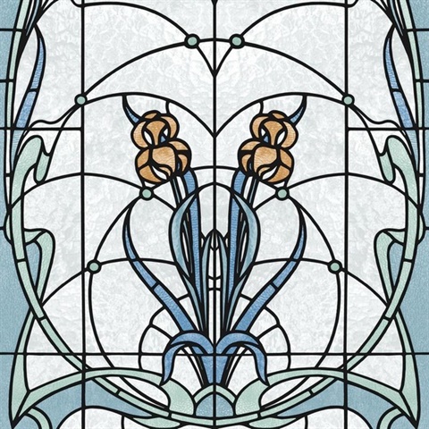 Floral Stained Glass Blue Wallpaper