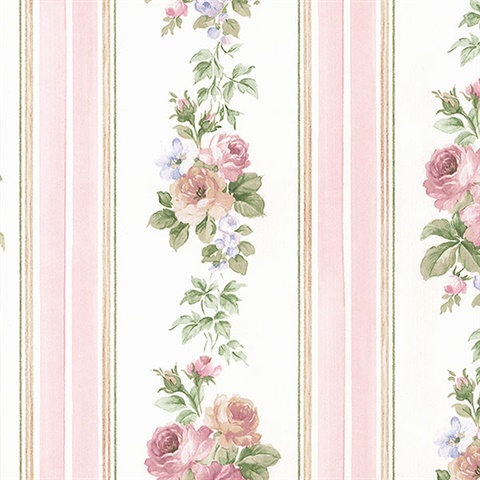 Galerie Country Cottage Floral Stripe Wallpaper  G23223  Purple  Lilac