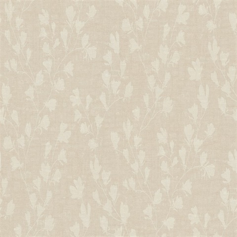 Floral Taupe Trail Motif Textured Linen Wallpaper