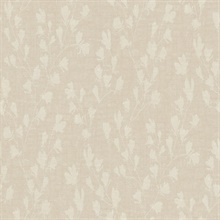 Floral Taupe Trail Motif Textured Linen Wallpaper