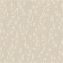 Floral Taupe Trail Motif Textured Linen Wallpaper