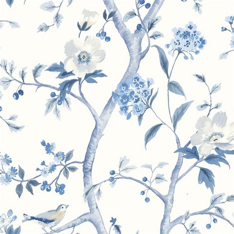 Floral Trail Chinoiserie Bluestone Peel and Stick Wallpaper