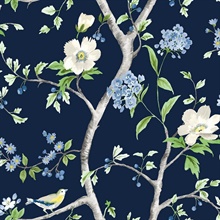 Floral Trail Chinoiserie Navy Blue & Spring Green Peel and Stick Wallp