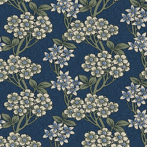 Floral Vine Flower & Leaf  Blue Wallpaper