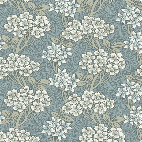 Floral Vine Flower & Leaf  Blue Wallpaper