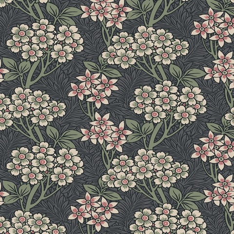 Floral Vine Flower & Leaf  Grey Wallpaper