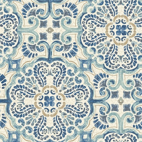 Florentine Blue Tile Wallpaper