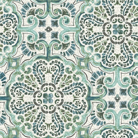 Florentine Green Tile Wallpaper