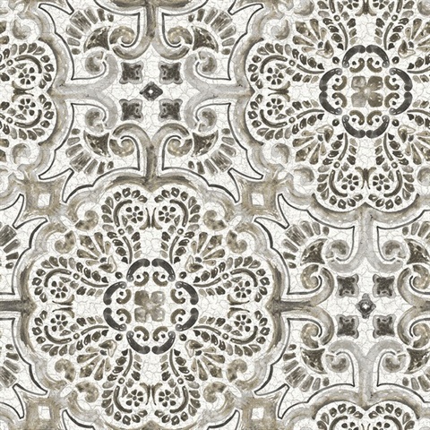 Florentine Grey Faux Tile Wallpaper