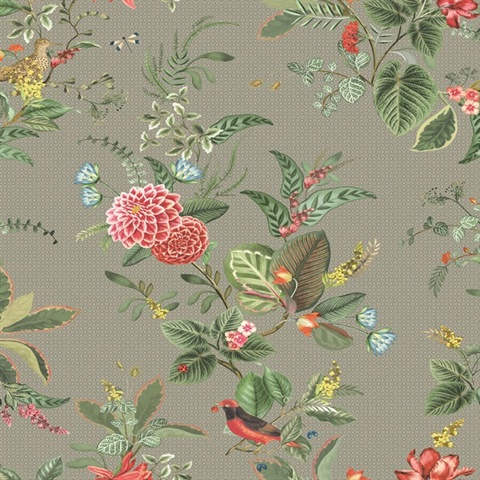 Floris Khaki Woodland Floral Wallpaper