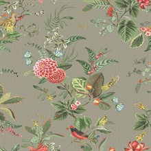 Floris Khaki Woodland Floral Wallpaper