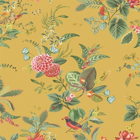 Floris Mustard Woodland Floral Wallpaper