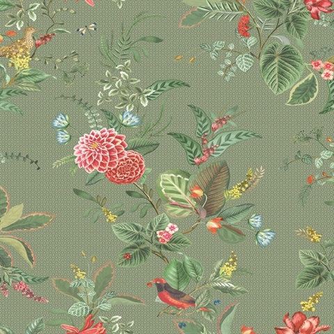 Floris Olive Woodland Floral Wallpaper