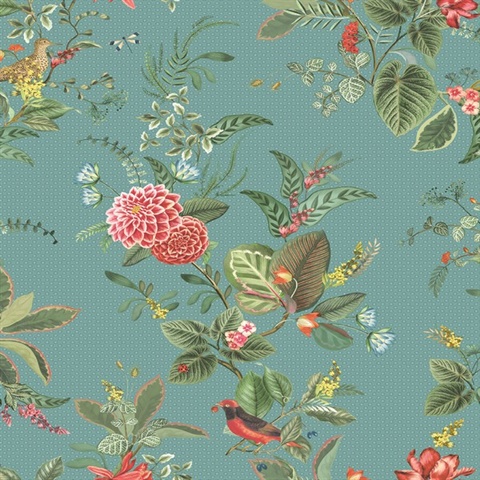 Floris Turquoise Woodland Floral Wallpaper