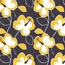 Flower Power Black & Yellow Retro Wallpaper