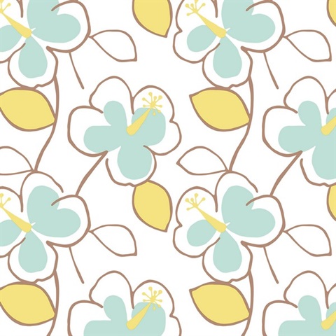 Flower Power Mint Green & Lime Retro Wallpaper