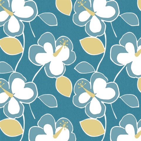 Flower Power Turquoise & Lime Retro Wallpaper