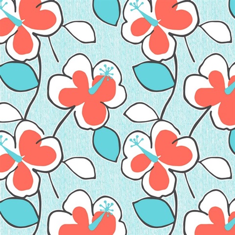 Flower Power Turquoise & Orange Retro Wallpaper