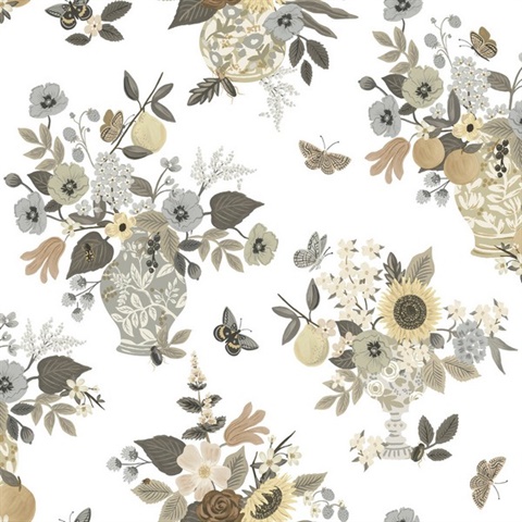 Flower Studies Light Taupe Wallpaper