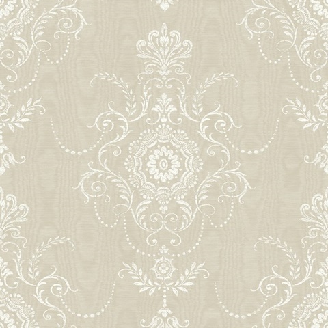 Fog Ikat Floral Damask Colette Cameo Wallpaper