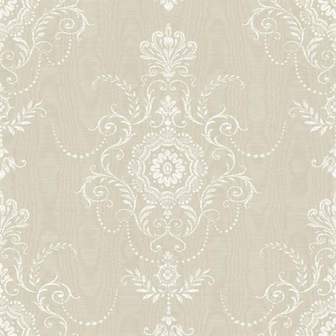 Fog Ikat Floral Damask Colette Cameo Wallpaper