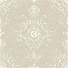 Fog Ikat Floral Damask Colette Cameo Wallpaper