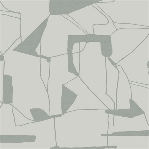 Fog & Silver Large Metallic Abstract Geometric  Wallpaper