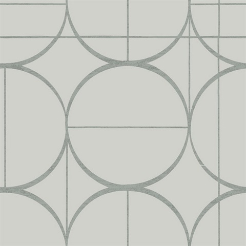 Fog & Silver Sun Art Deco Circles Wallpaper