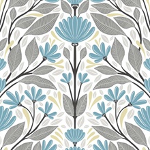 Folk Floral Blue Patina & Wheat Peel and Stick Wallpaper