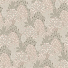 Forest Blush Bloom Motif Floral &amp; Leaf Textured Linen Wallpaper