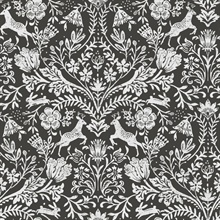 Forest Dance Deer Charcoal Damask Wallpaper