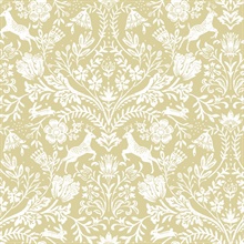 Forest Dance Deer Honey Damask Wallpaper