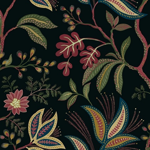 Forest Flourish Botanical Ebony Peel and Stick Wallpaper