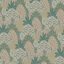 Forest Sage Bloom Motif Floral & Leaf Textured Linen Wallpaper
