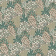 Forest Sage Bloom Motif Floral & Leaf Textured Linen Wallpaper