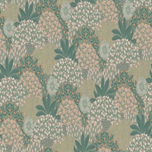 Forest Sage Bloom Motif Floral &amp; Leaf Textured Linen Wallpaper