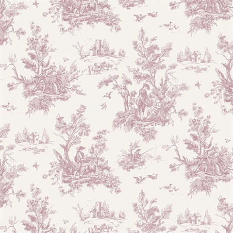 Forest Toile Pink & Off-White Wallpaper