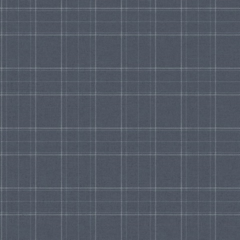 Fox Hollow Dark Blue Dashed Plaid Wallpaper