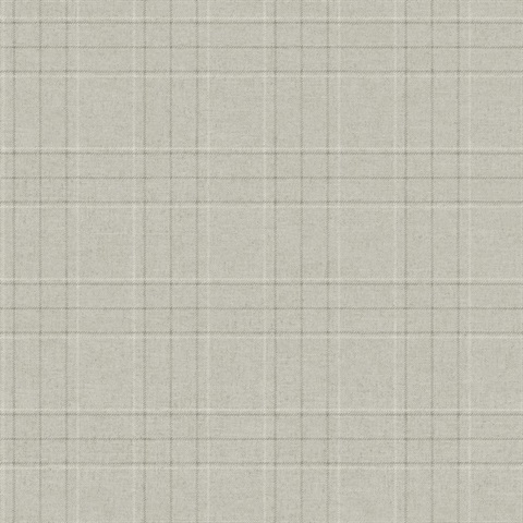 Fox Hollow Light Grey Dashed Plaid Wallpaper