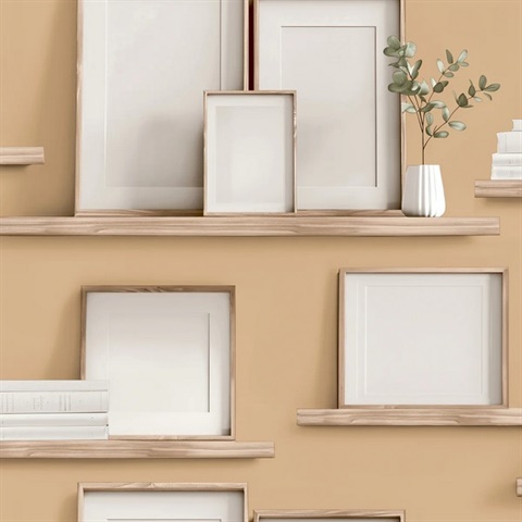 Frame Shelves Mustard Wallpaper