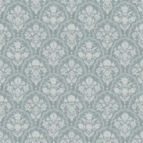 Frances Blue Fishscale Damask Wallpaper