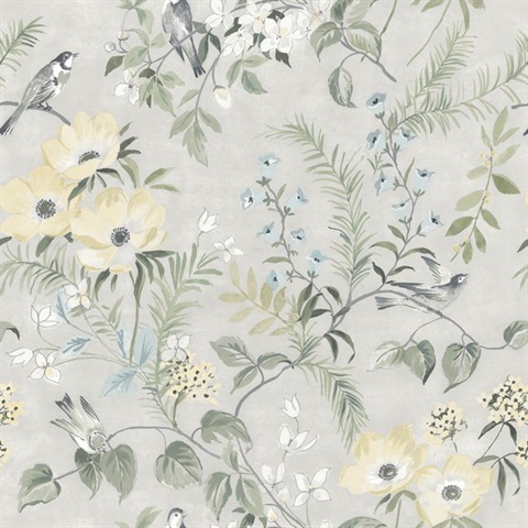 Frederique Grey Bloom Wallpaper