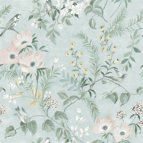 4072-70005  Frederique Mint Floral Wallpaper