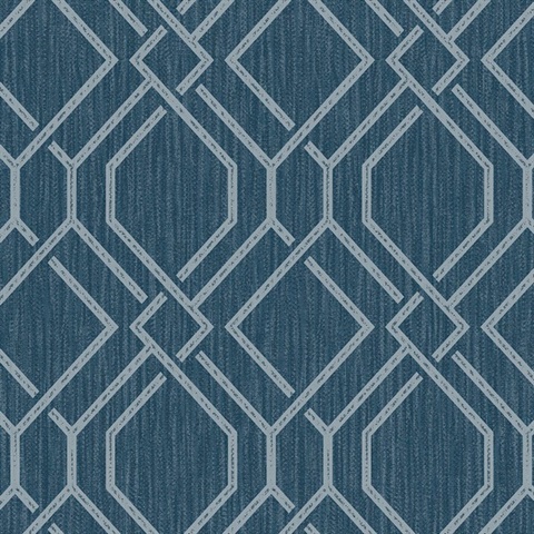 Frege Blue Textured Trellis Wallpaper