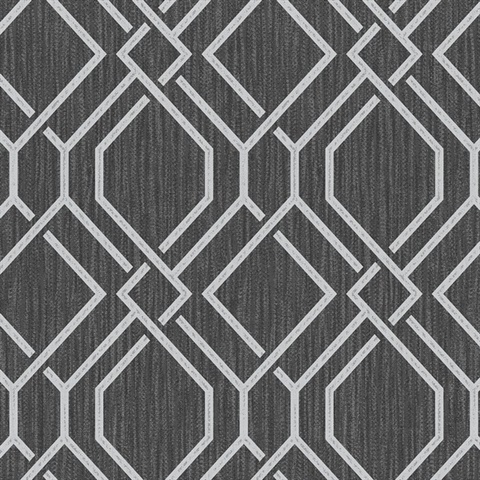 Frege Charcoal Black Textured Trellis Wallpaper