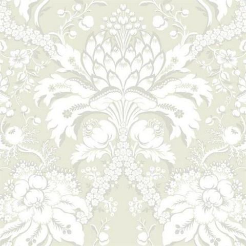 French Artichoke Beige on Gold Damask Wallpaper